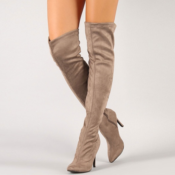 HOT Size 9 Taupe Stiletto Heel Over-The-Knee Boot - Picture 3 of 5